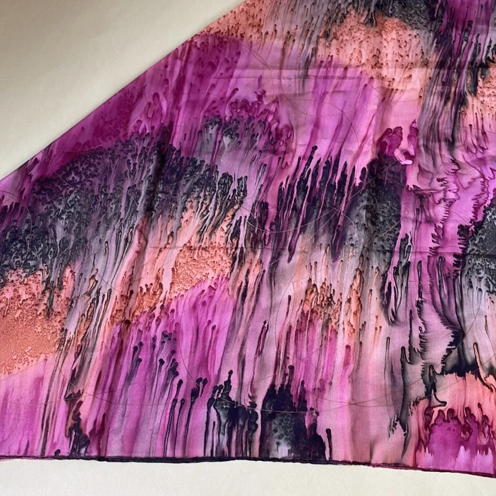 Vintage multicolored hand painted tie dye silk scarf